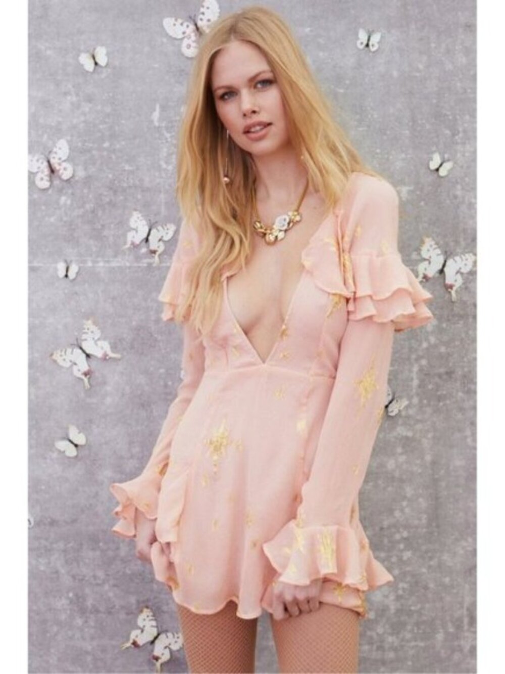 FOR LOVE AND LEMONS Gilded Star mini dress rose gold